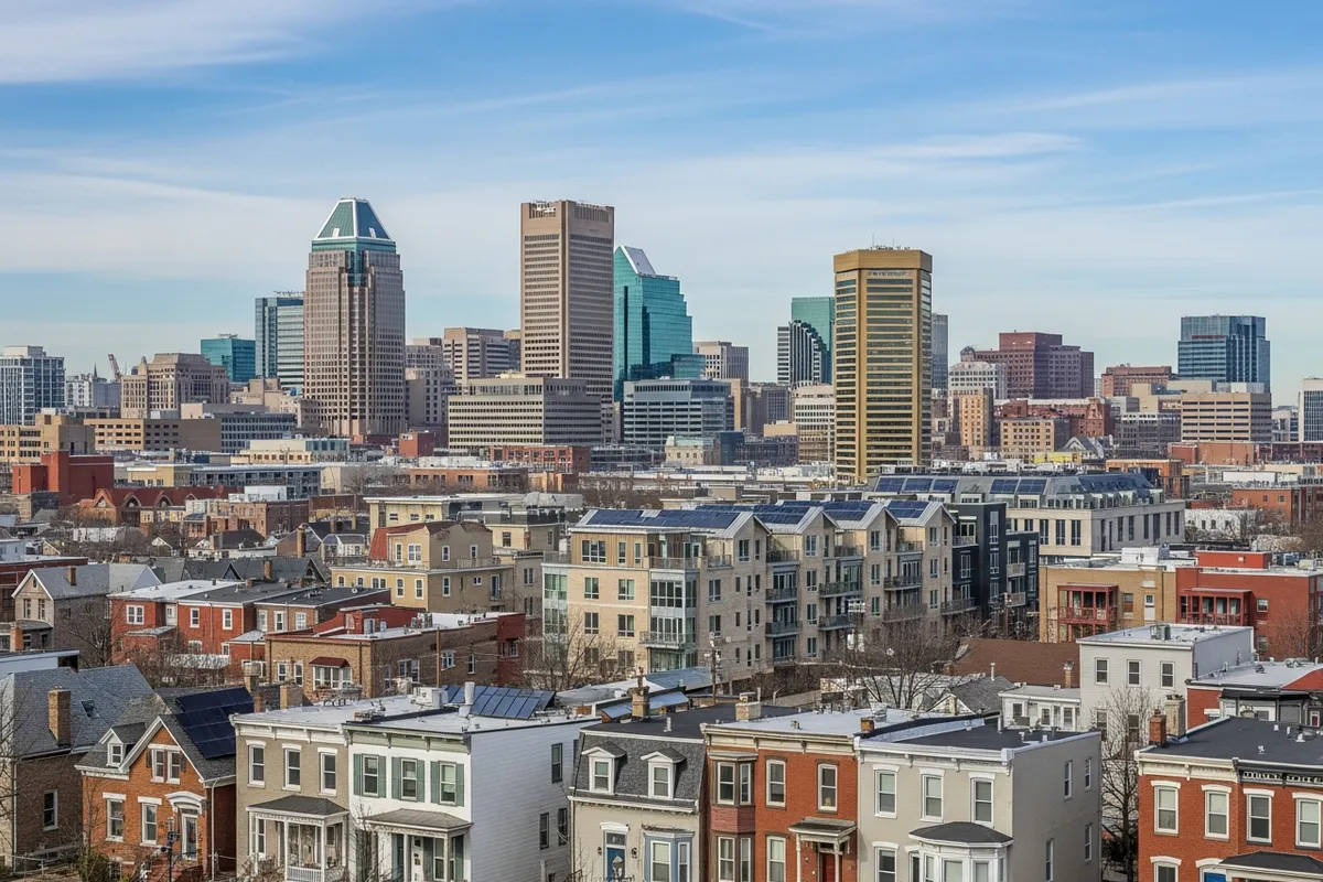Baltimore Maryland residential neighborhood with energy-efficient homes
